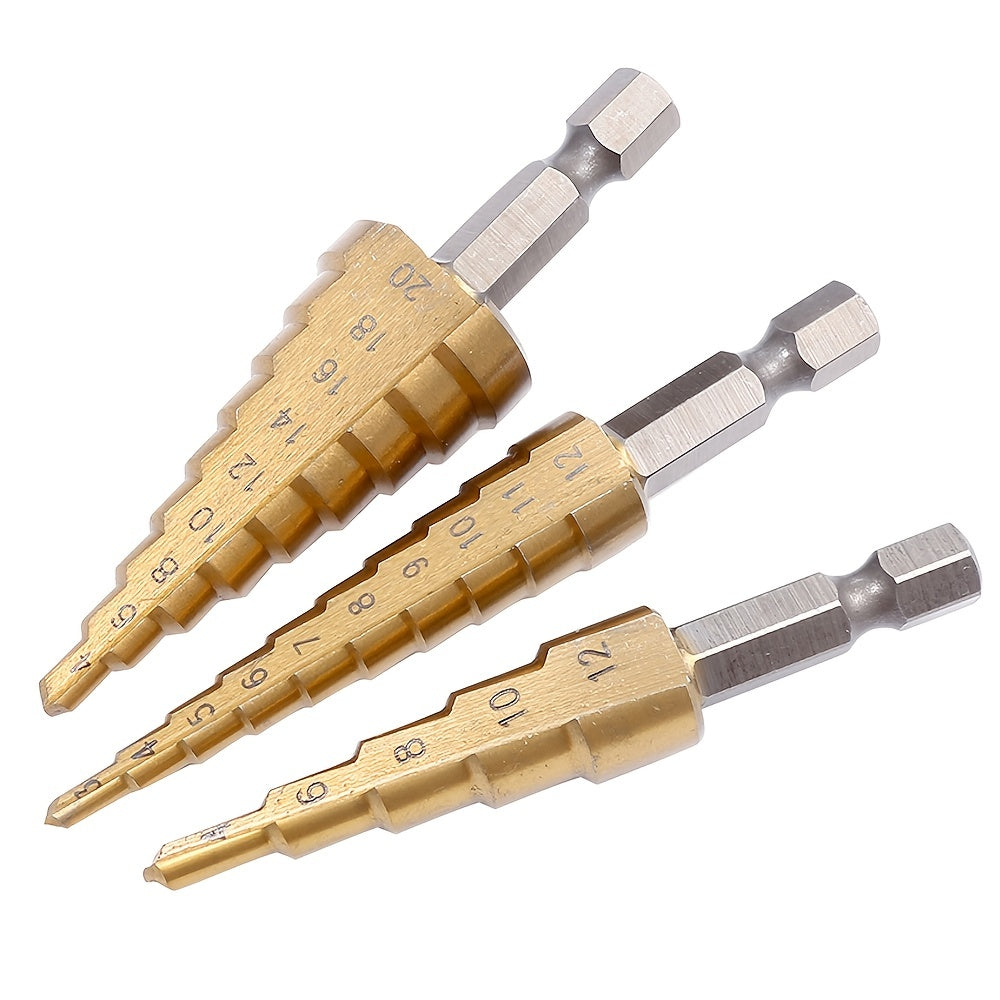 This Titanium-Coated HSS Step Drill Bit Set - Perfect For Wood & Metal!