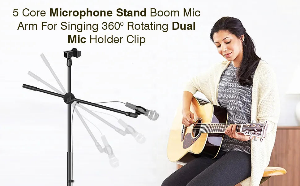360 Degree Rotating + Dual Mic - MS DBL 5 Core Tripod Mic Stand Microphone Stands
