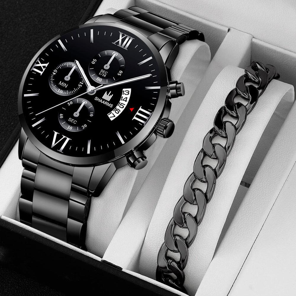 A Set Consisting Of A Men's Business Quartz Watch With Faux Three Subdials