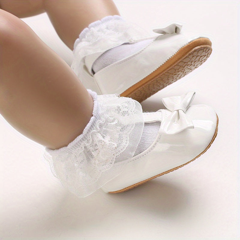 Baby Girls' Prewalker Mary Jane Flats - Soft Leather, Bow Decor, Comfortable Walking