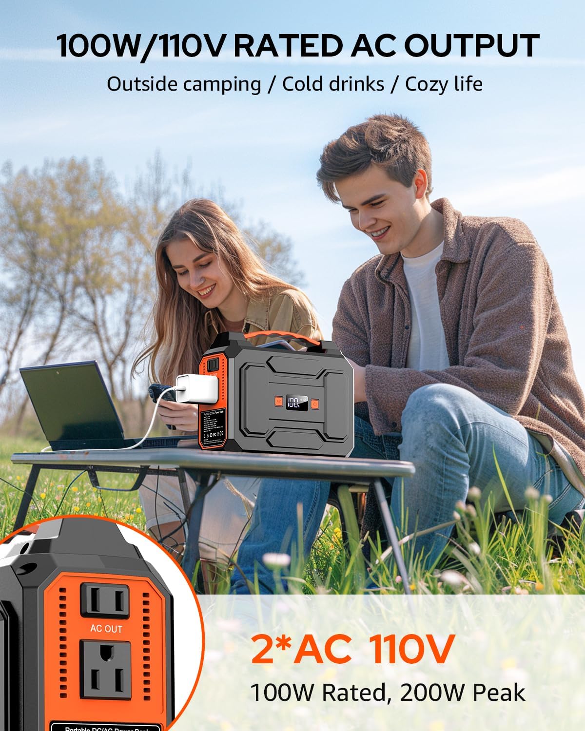 table Power Station Bank 146Wh 200W Peak(100W Rated), Solar Powered Power