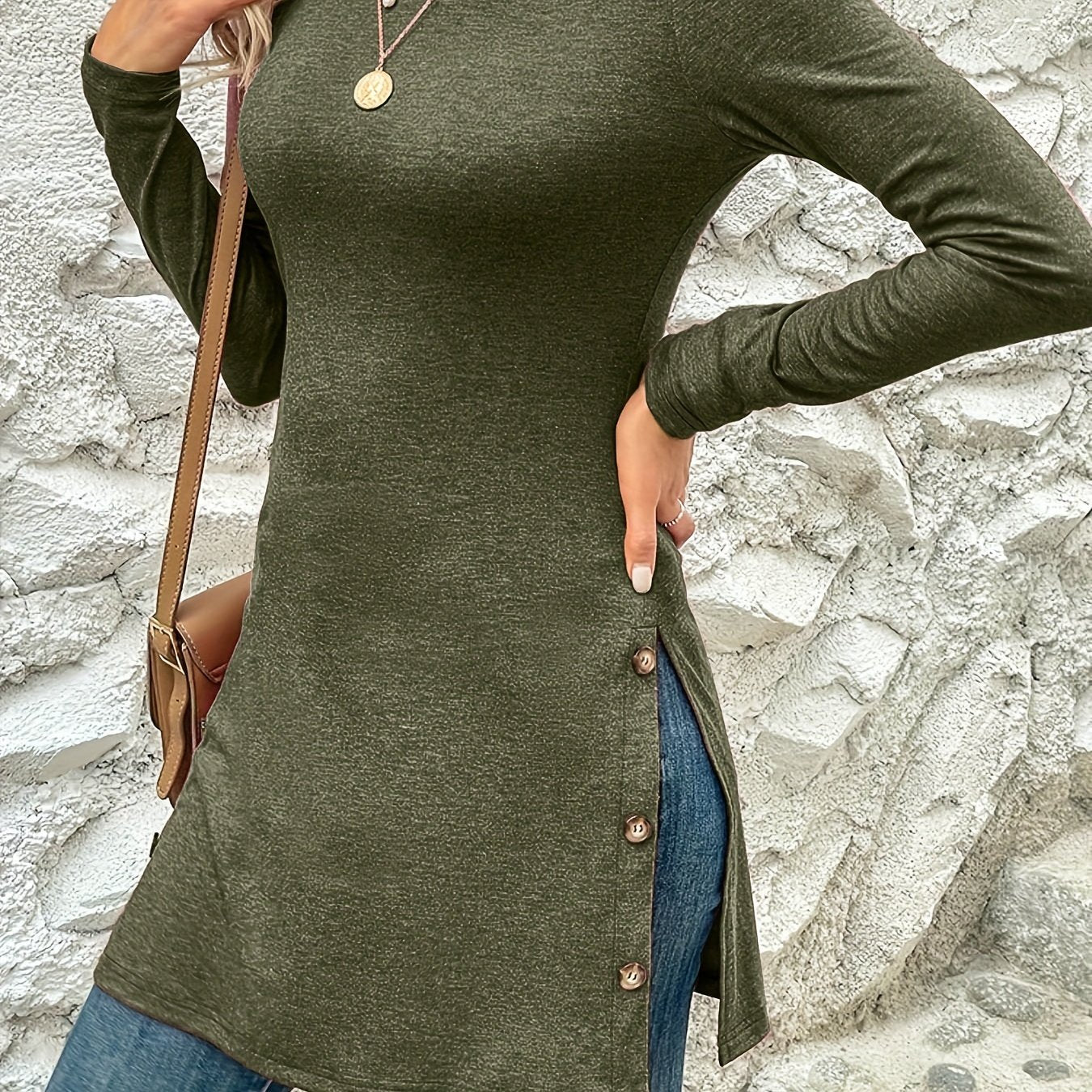 Stylish Long Sleeve Crew Neck T-Shirt - Women's Fall Winter Tops, Solid Color