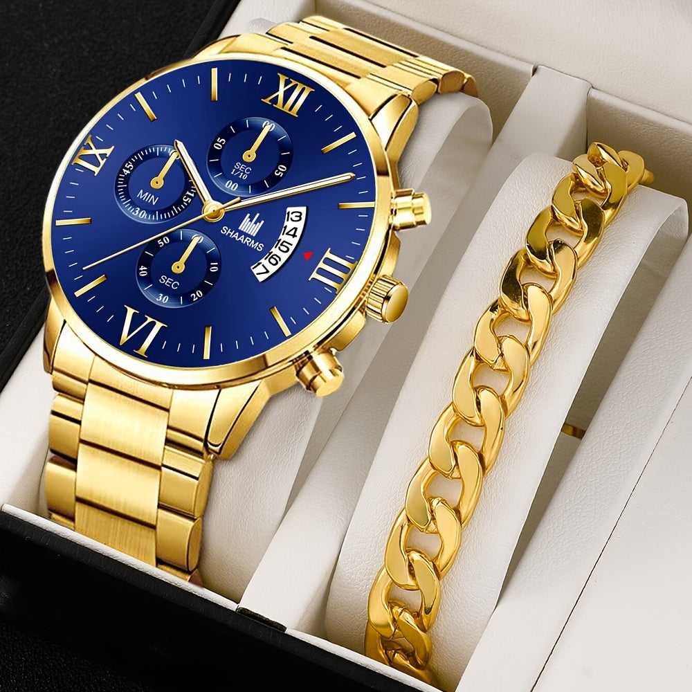 A Set Consisting Of A Men's Business Quartz Watch With Faux Three Subdials