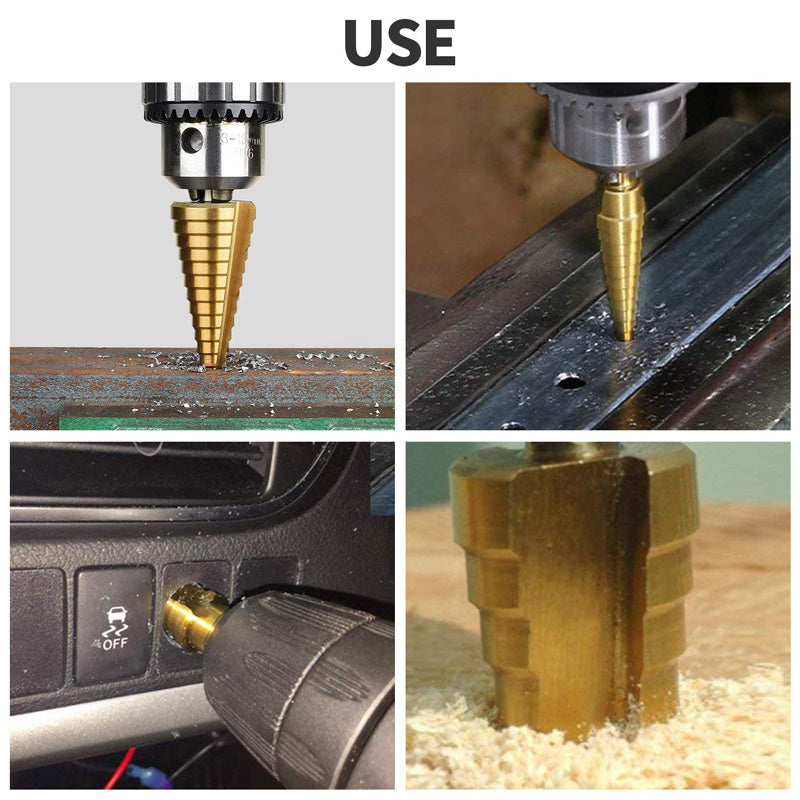 This Titanium-Coated HSS Step Drill Bit Set - Perfect For Wood & Metal!