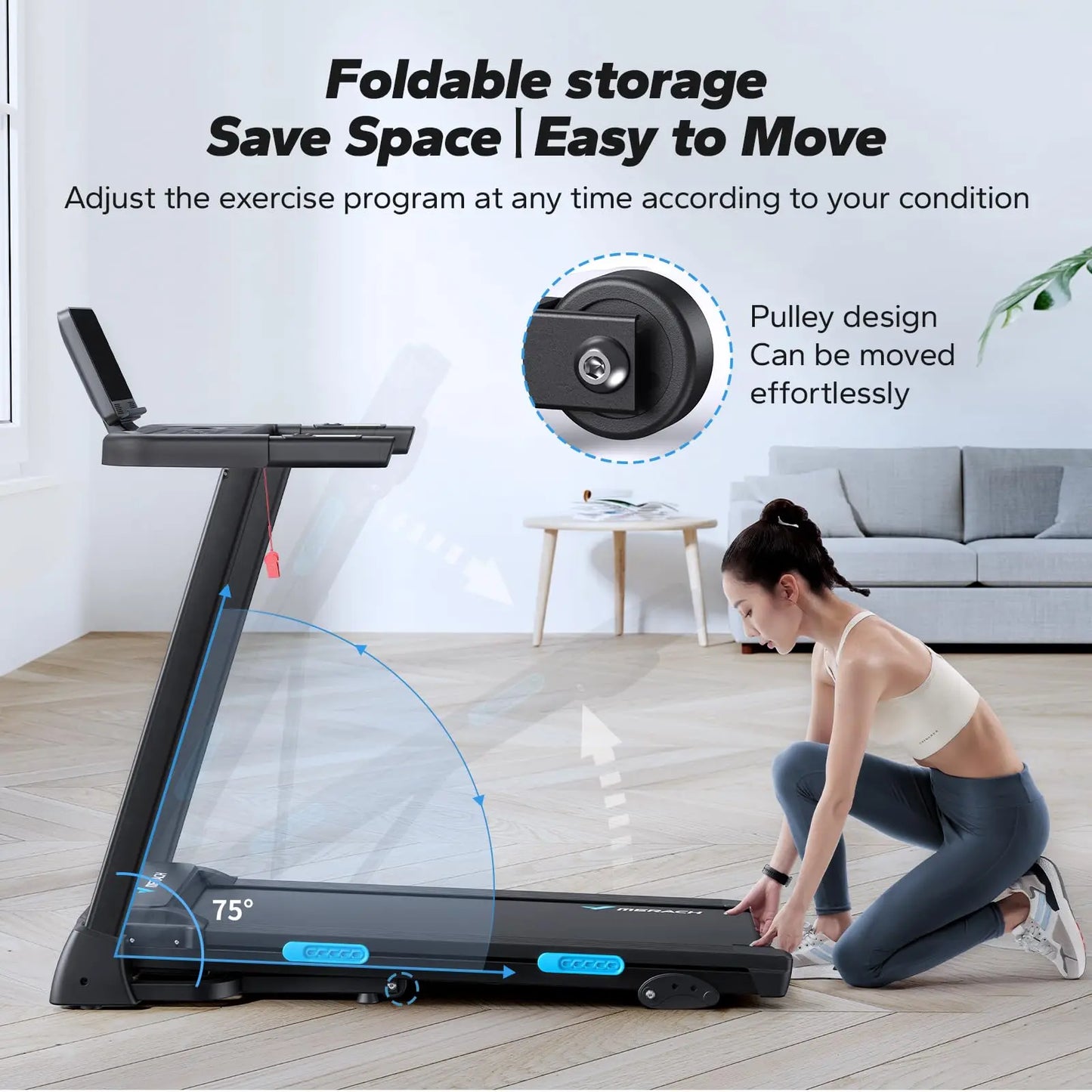 MERACH Foldable Treadmill with Incline Quiet Treadmills Double Deck Technology