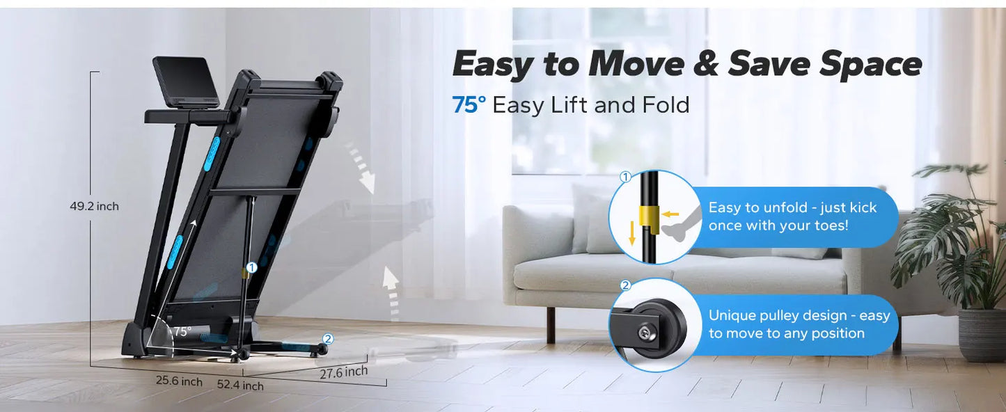 MERACH Foldable Treadmill with Incline Quiet Treadmills Double Deck Technology