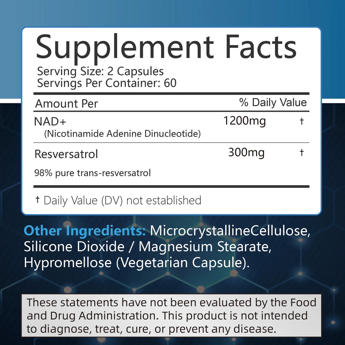 NAD+Supplements - with Resveratrol - Natural Energy Supplement, Support Cell Health