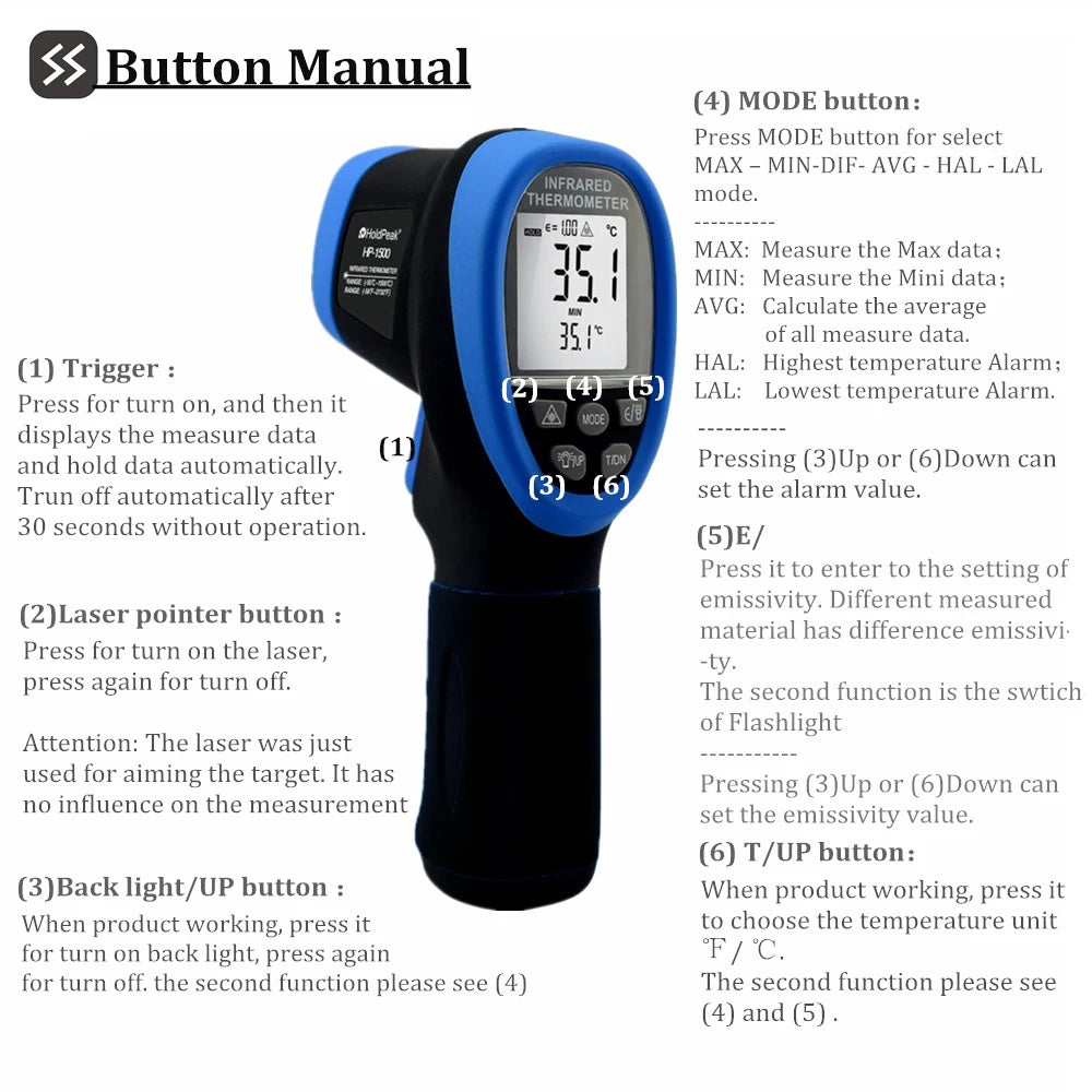 Thermometer -50-1500 Non-Contact IR Temperature Sensor Pyrometer