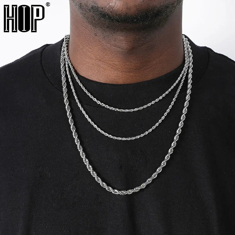HIP Hop Width 3mm 4mm 5mm Rope Chain Necklace Twisted Gold Silver Color 316L Stainless Steel Necklaces