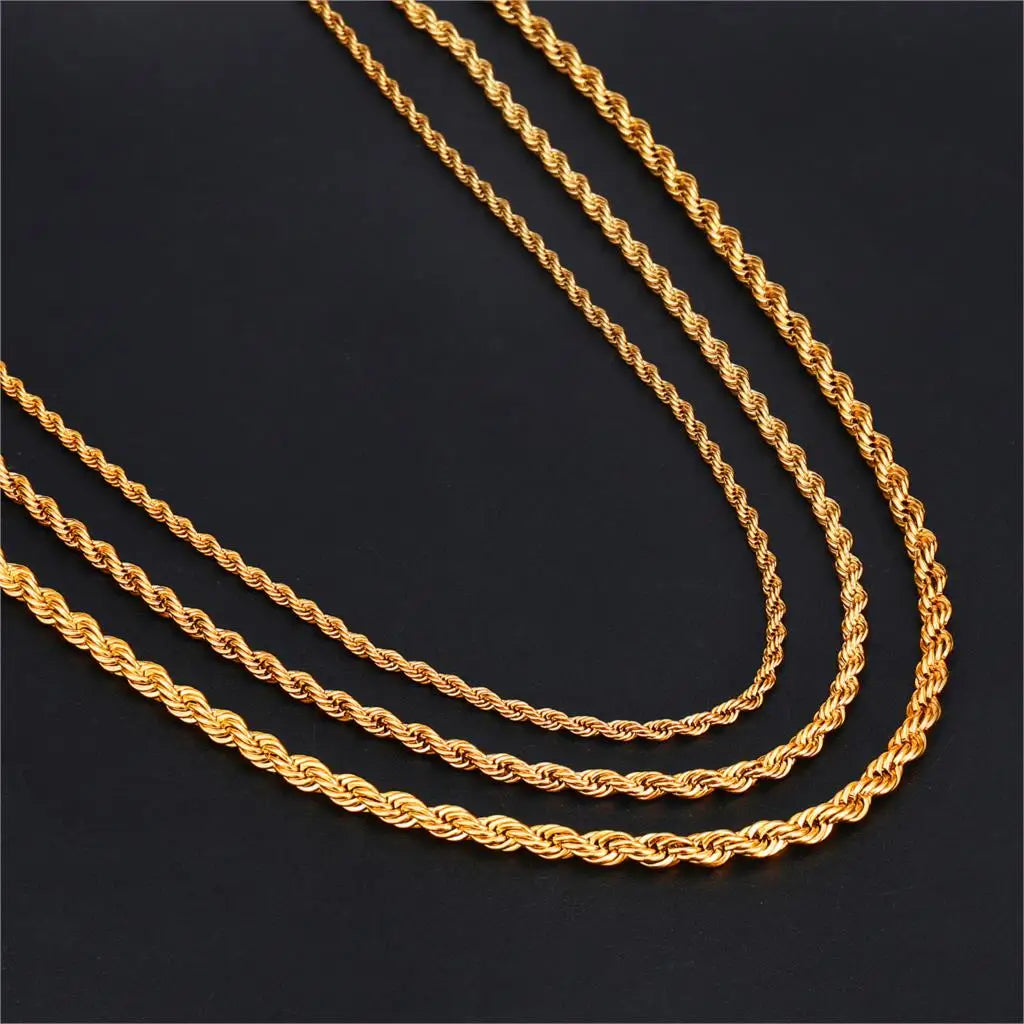 HIP Hop Width 3mm 4mm 5mm Rope Chain Necklace Twisted Gold Silver Color 316L Stainless Steel Necklaces