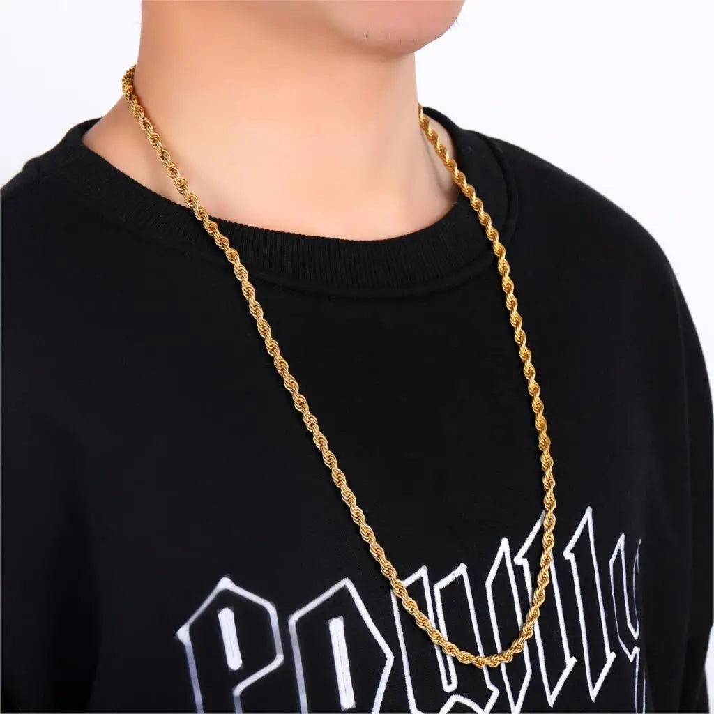 HIP Hop Width 3mm 4mm 5mm Rope Chain Necklace Twisted Gold Silver Color 316L Stainless Steel Necklaces