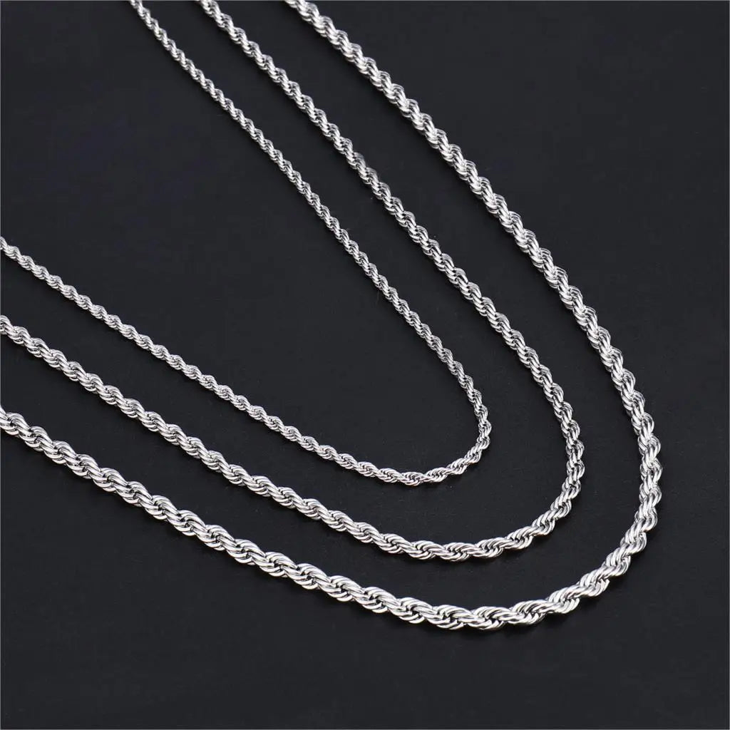 HIP Hop Width 3mm 4mm 5mm Rope Chain Necklace Twisted Gold Silver Color 316L Stainless Steel Necklaces