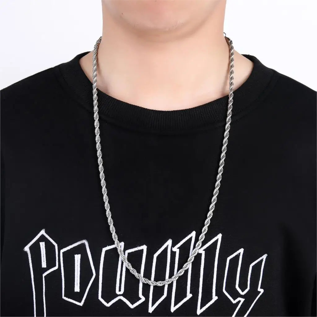 HIP Hop Width 3mm 4mm 5mm Rope Chain Necklace Twisted Gold Silver Color 316L Stainless Steel Necklaces