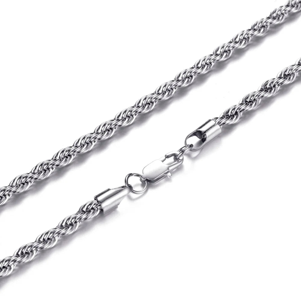 HIP Hop Width 3mm 4mm 5mm Rope Chain Necklace Twisted Gold Silver Color 316L Stainless Steel Necklaces
