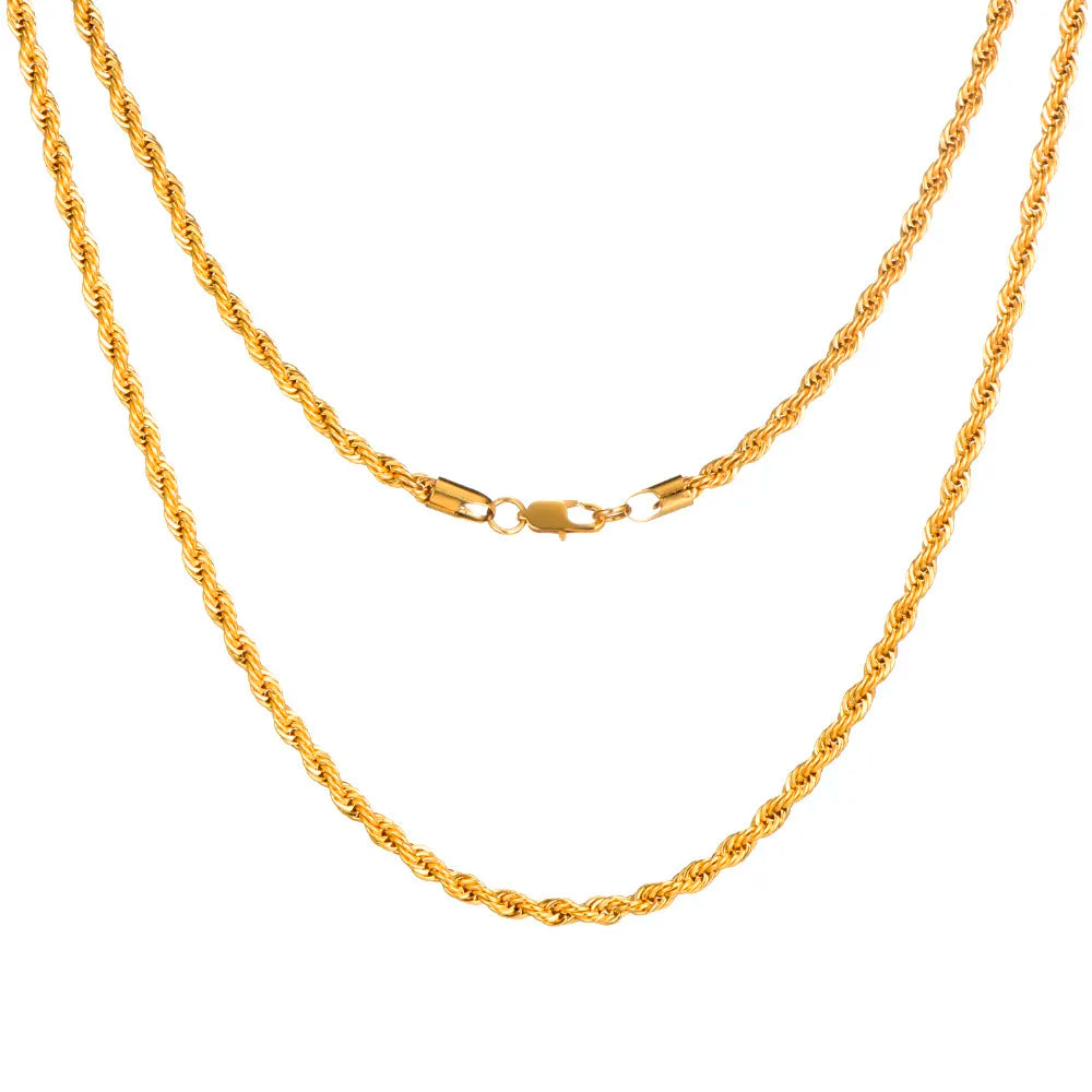 HIP Hop Width 3mm 4mm 5mm Rope Chain Necklace Twisted Gold Silver Color 316L Stainless Steel Necklaces