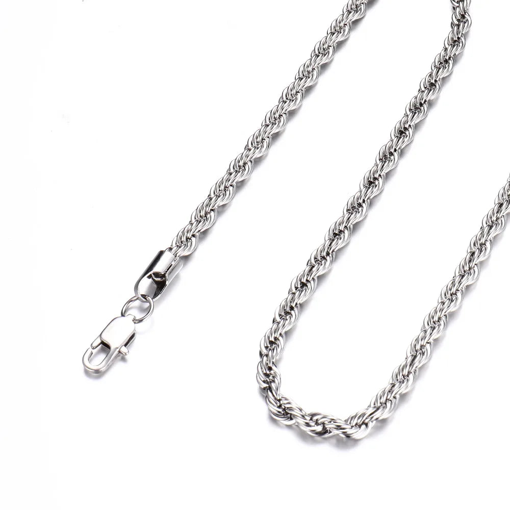 HIP Hop Width 3mm 4mm 5mm Rope Chain Necklace Twisted Gold Silver Color 316L Stainless Steel Necklaces