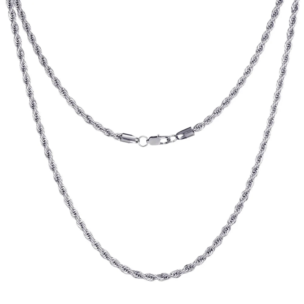 HIP Hop Width 3mm 4mm 5mm Rope Chain Necklace Twisted Gold Silver Color 316L Stainless Steel Necklaces