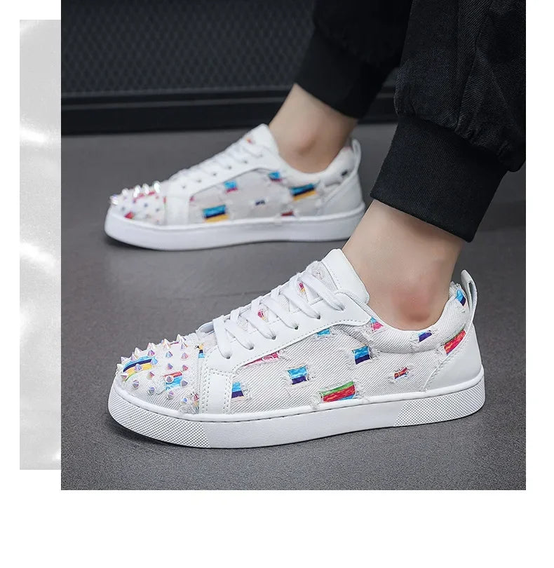 Sneakers Casual Men Designer Rivet Punk Board Shoes Fashion Leather Canvas Breathable