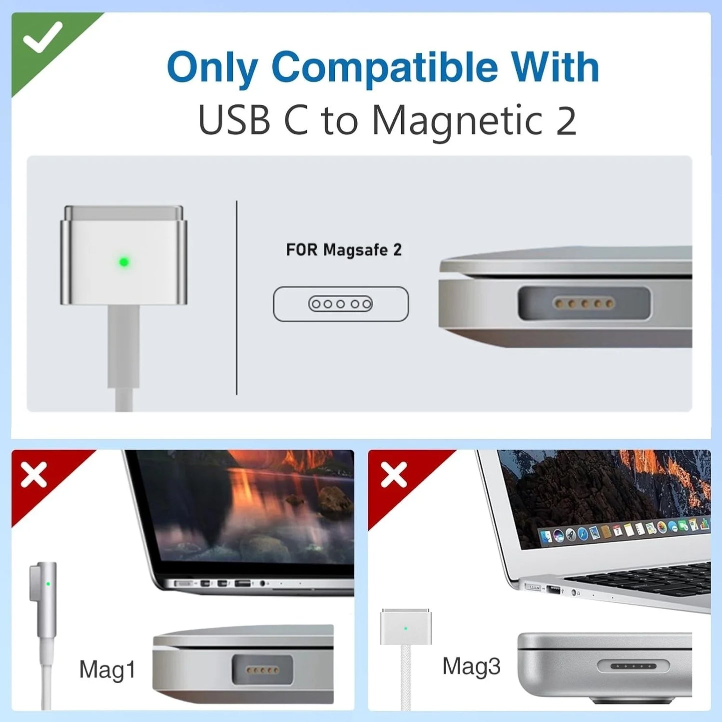 PD Fast Charging Cable For MacBook Air/Pro Series Type-C to Magsafe 2 T-Head Power Cord Magnetic