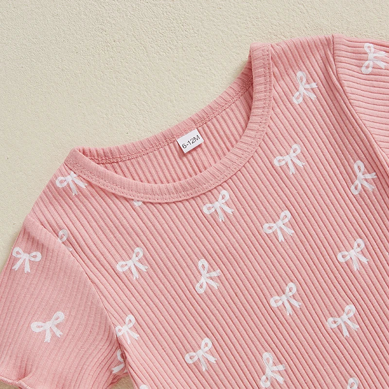 Adorable Infant Girl Ruffle Sleeve Shirt and Shorts Set with Bow
