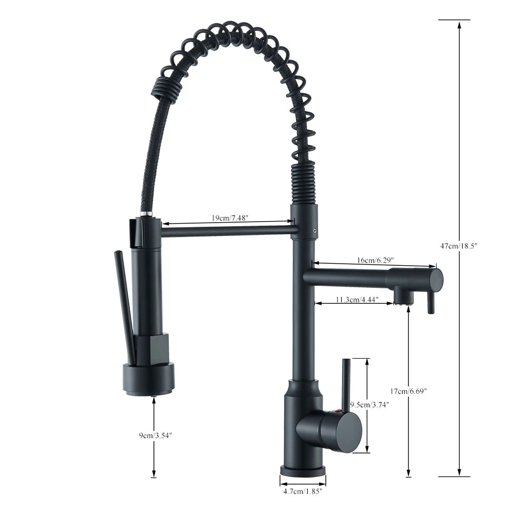 Matte Black Kitchen Sink Faucet One Handle Spring Hot and Cold Water Tap