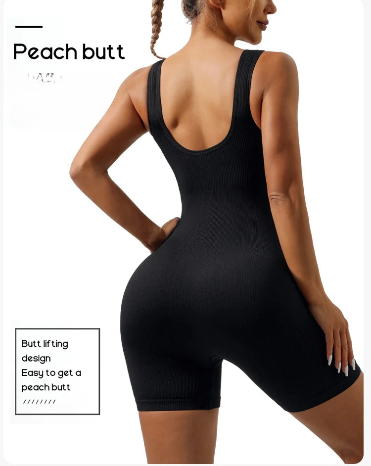 Threaded Jumpsuit Shorts Seamless Elastic Sportswear Fitness