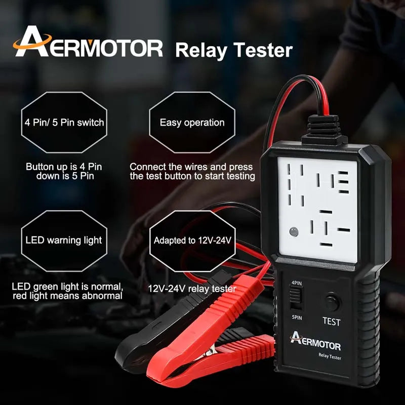 Aermotor 12-24V Car Relay Tester Electronic Automotive Relay Detector Auto Battery