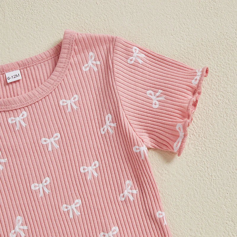 Adorable Infant Girl Ruffle Sleeve Shirt and Shorts Set with Bow