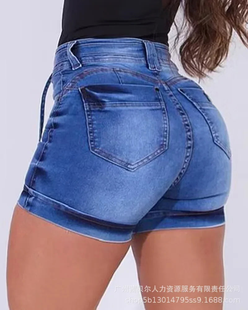 Fashion Women Jeans Spring Drawstring Tight Hip-lifting Denim Shorts for Women
