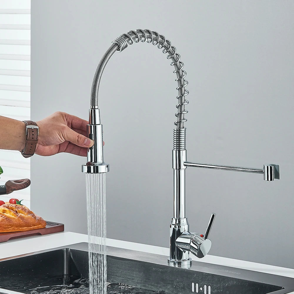 Matte Black Kitchen Sink Faucet One Handle Spring Hot and Cold Water Tap