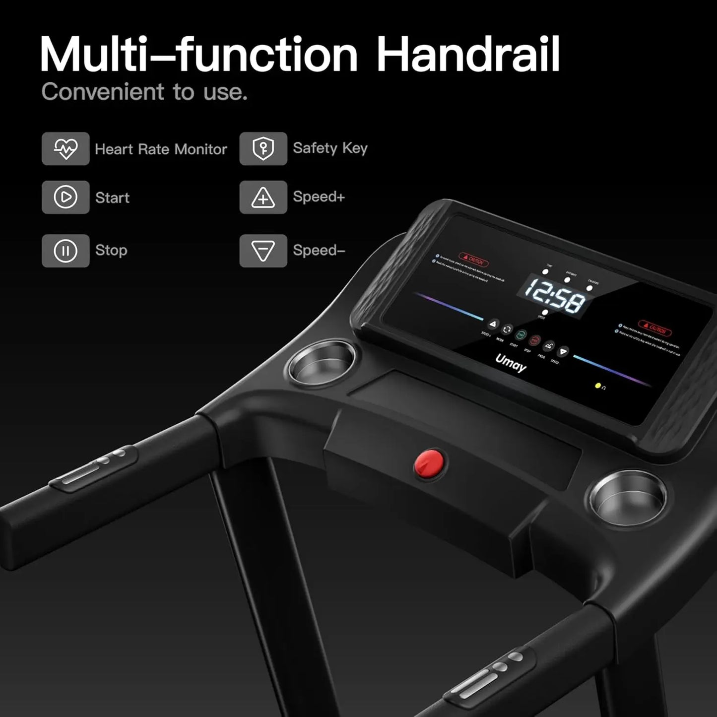 3 Level Incline Treadmill with Pulse Sensors, 3.0 HP Quiet Brushless, 8.7 MPH