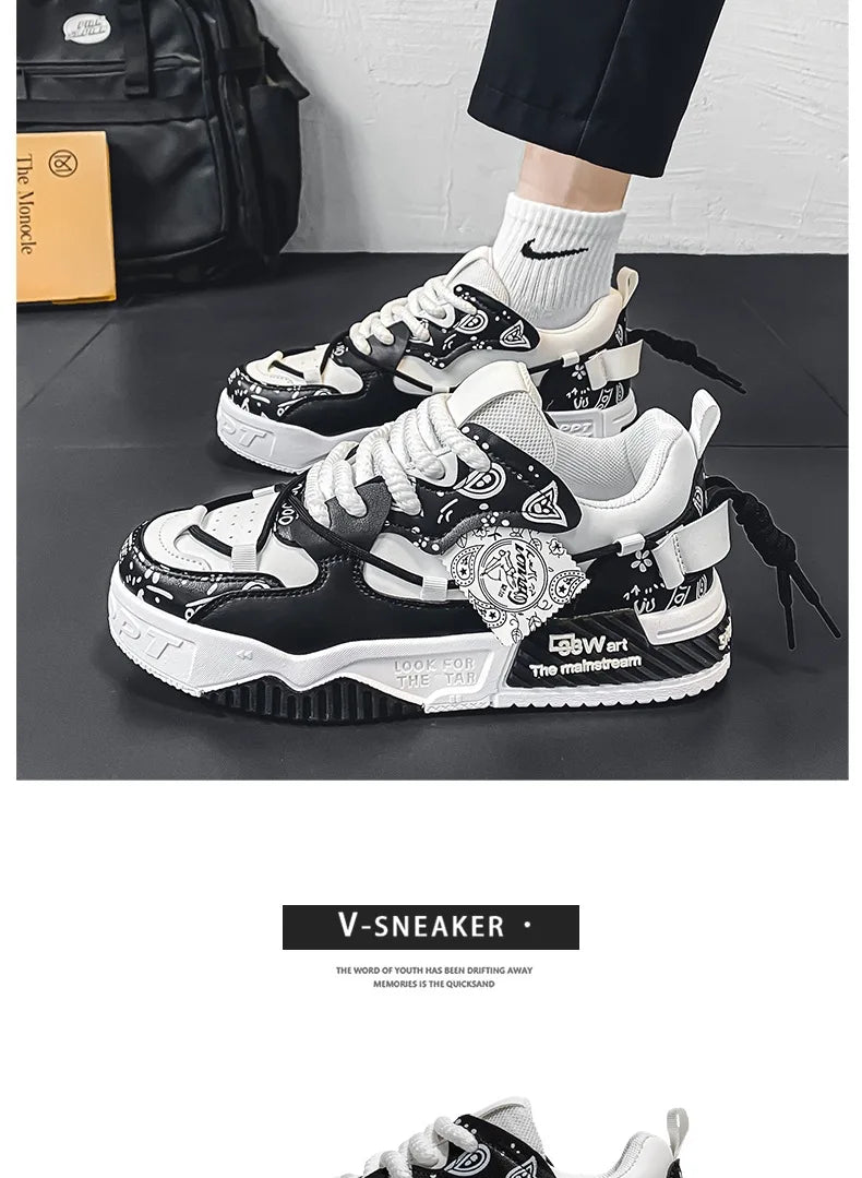 Platform Sneakers for Men Trend Design Graffiti Skateboard