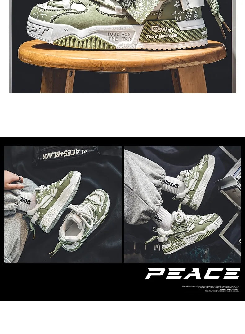 Platform Sneakers for Men Trend Design Graffiti Skateboard