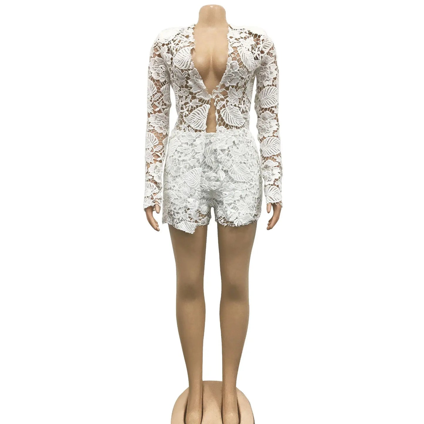 Echoine 2023 Autumn New Women Sexy Style Hollow Out Solid Jacquard Long Sleeve Shirts and Shorts Two Piece Set