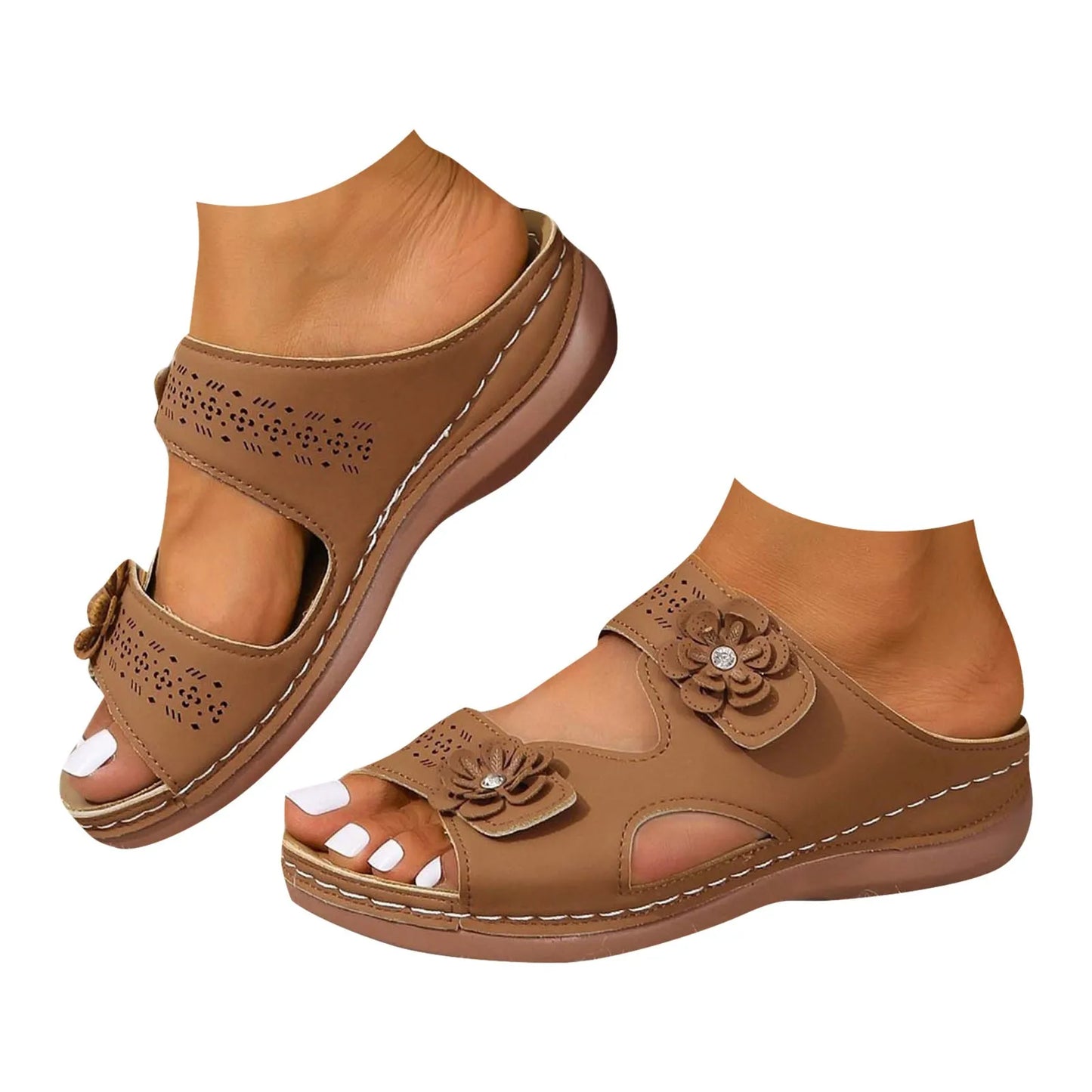 Ladies Summer Fashion Sandals Solid Color Hollow Hook Loop Casual