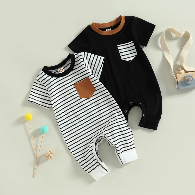 Lioraitiin 0-18M Newborn Baby Boys Summer Jumpsuit Round Neck