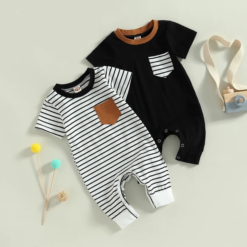 Lioraitiin 0-18M Newborn Baby Boys Summer Jumpsuit Round Neck
