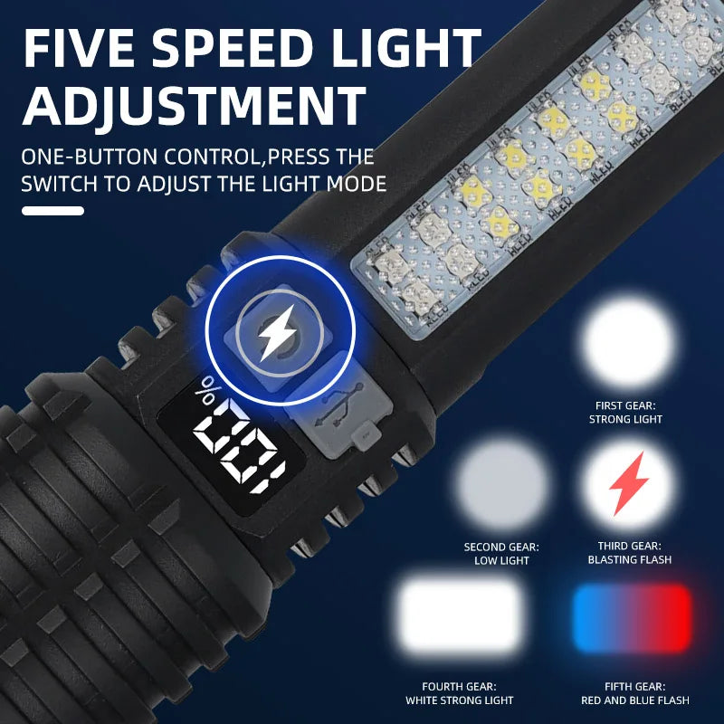 Portable Rechargeable High Power LED Flashlights With Display Screen Zoom Tactical