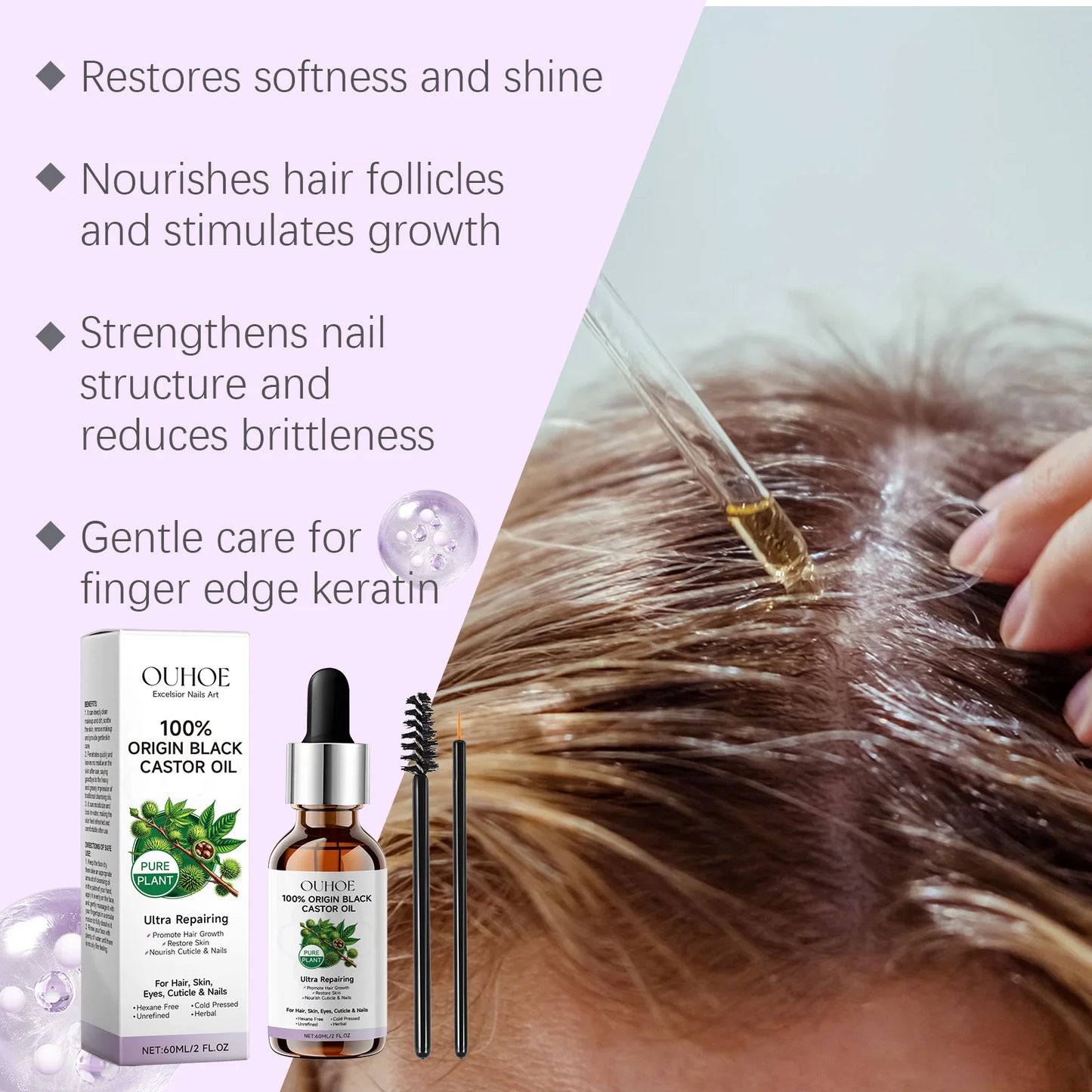 Black Castor Oil Essential Oil Makes Hair Smooth and Shiny. Multi-effect Care Essential