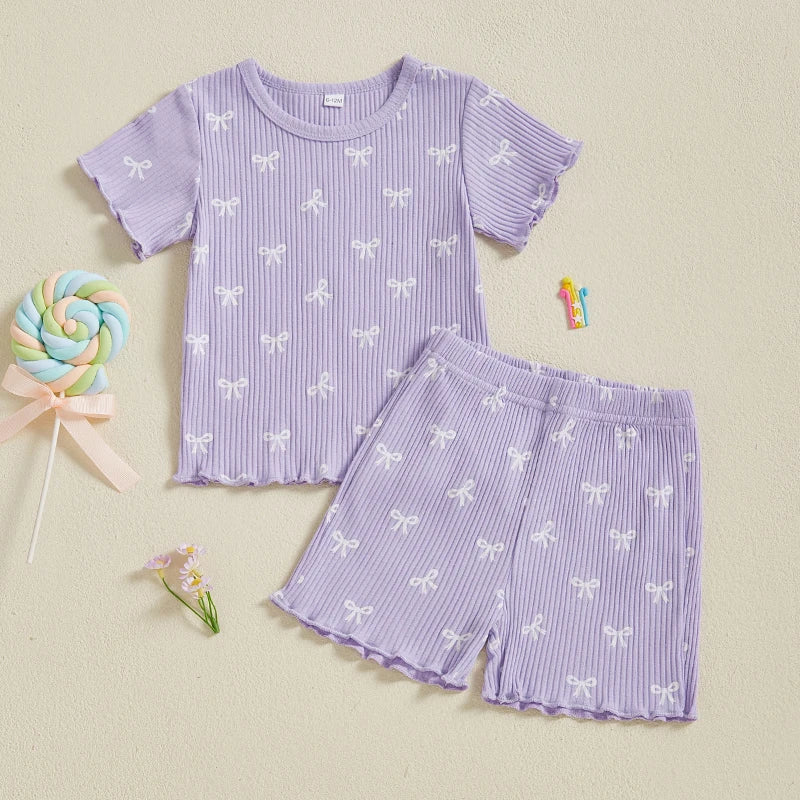 Adorable Infant Girl Ruffle Sleeve Shirt and Shorts Set with Bow