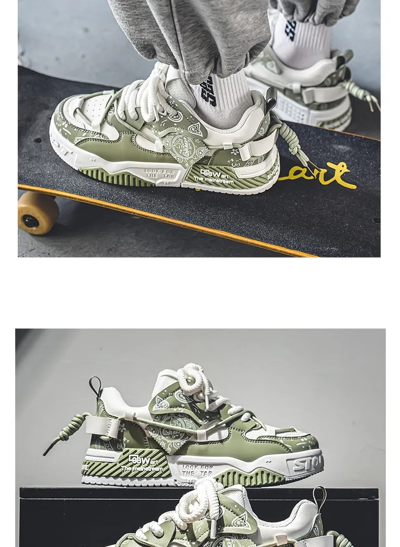 Platform Sneakers for Men Trend Design Graffiti Skateboard