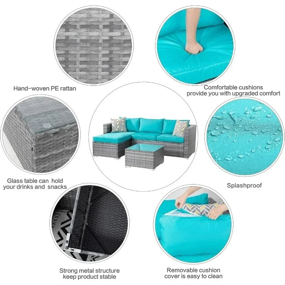 Outdoor Sofa Set of Rattan Wicker Sectional Patio Furniture Small Patio