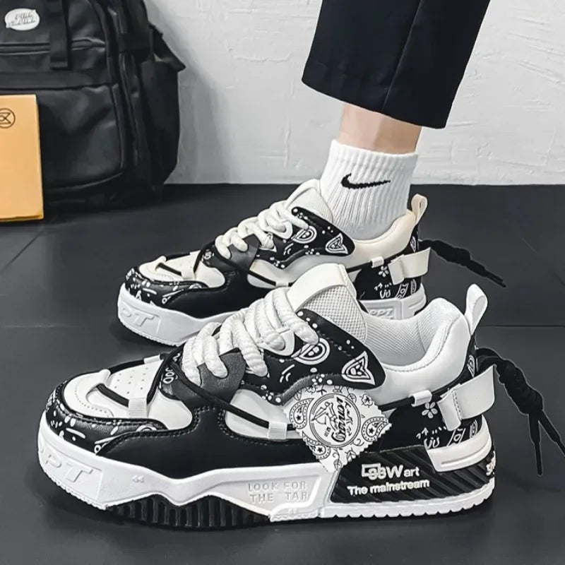 Platform Sneakers for Men Trend Design Graffiti Skateboard