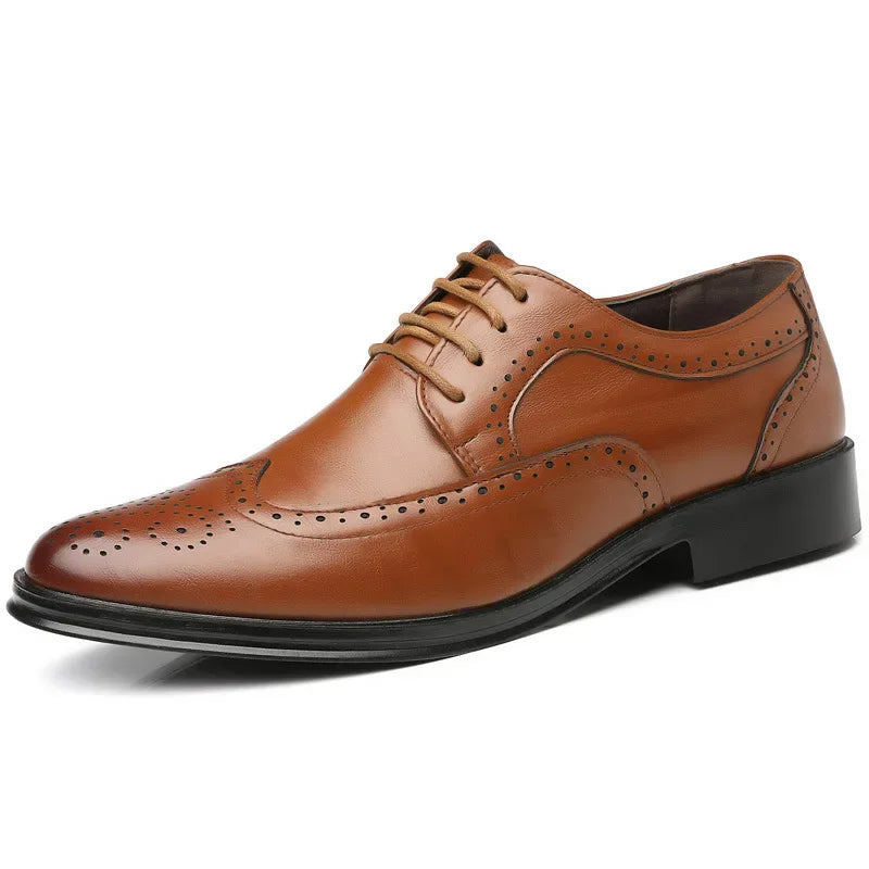 Oxford Shoes Genuine Calfskin Leather Brogue Dress Shoes Classic Business Formal