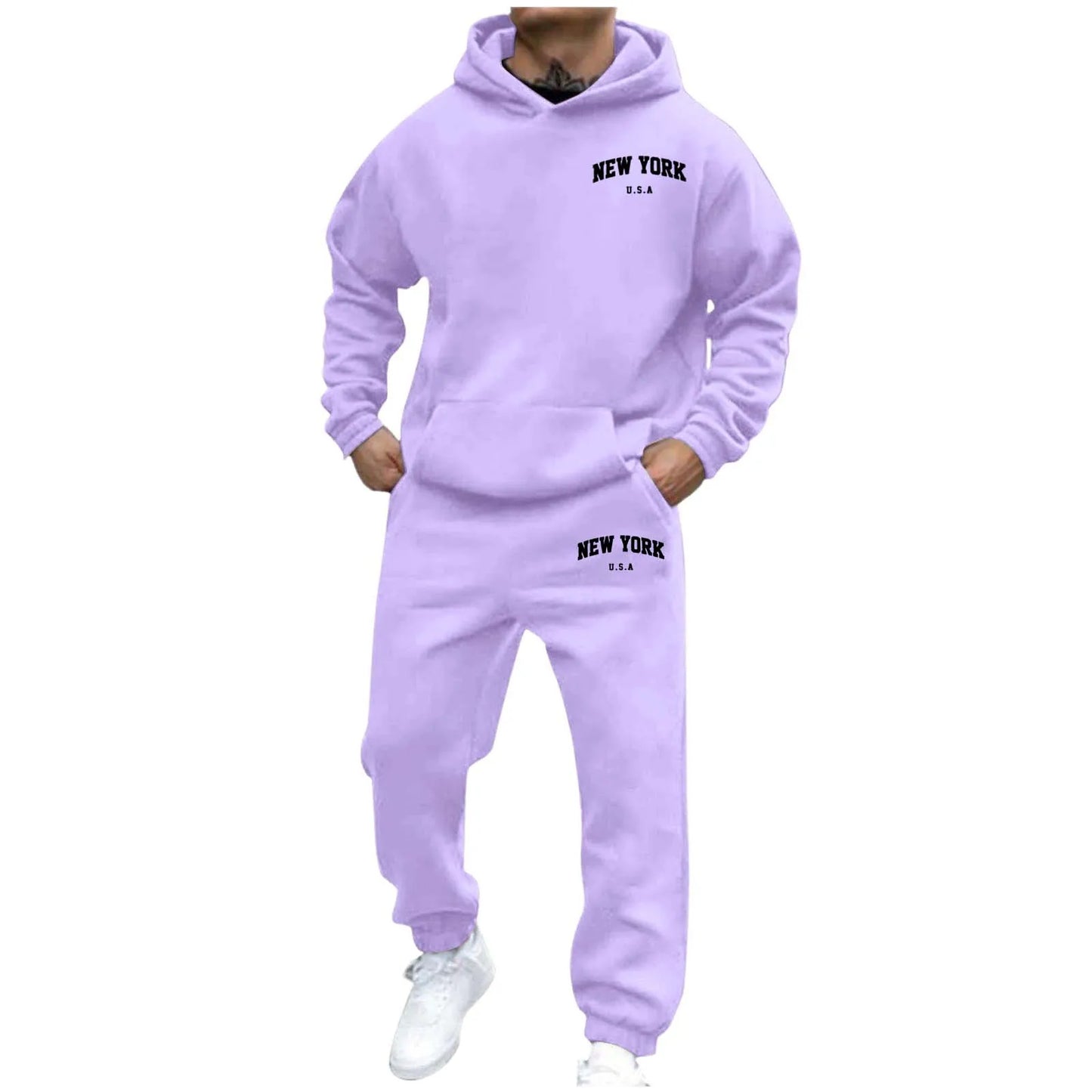 Two Piece Set Printed Oversized Hoodie Men Sweatshirts Hip Hop