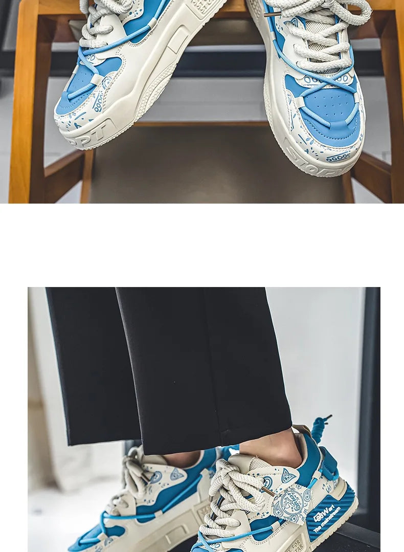Platform Sneakers for Men Trend Design Graffiti Skateboard