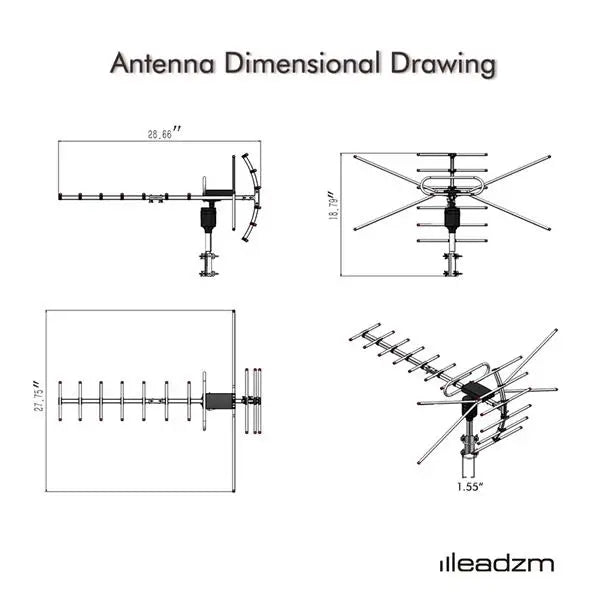 TA-001 360°Rotation UV 45-230MHz/470-860MHz 15-22dB Outdoorn Antenna Black