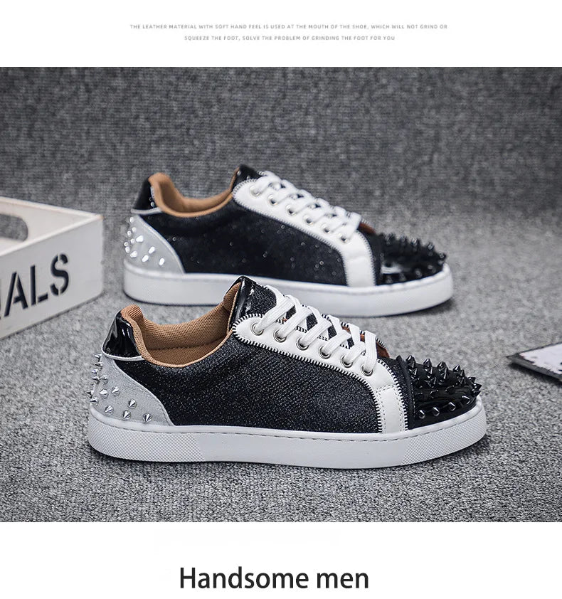 Sneakers Casual Men Designer Rivet Punk Board Shoes Fashion Leather Canvas Breathable