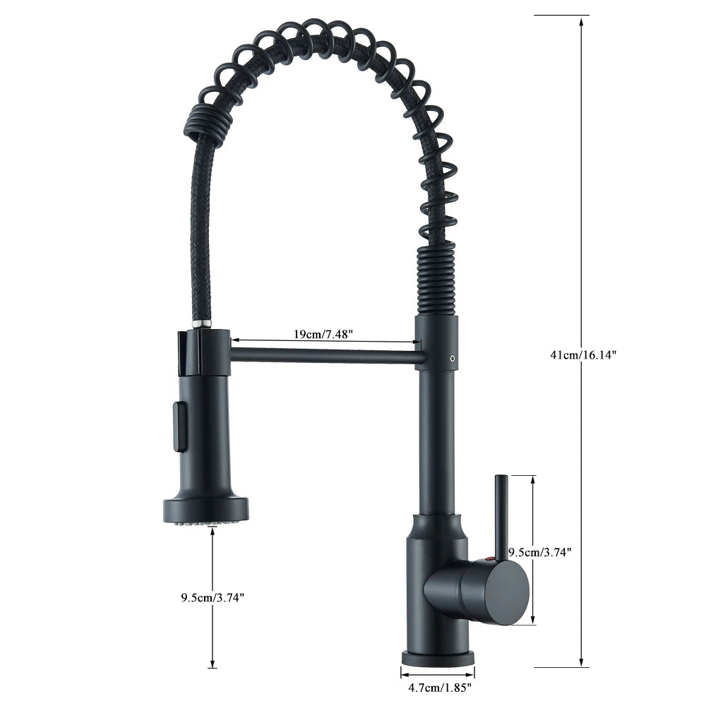 Matte Black Kitchen Sink Faucet One Handle Spring Hot and Cold Water Tap