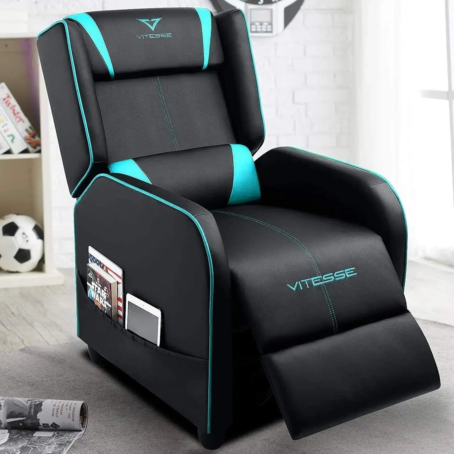 Gaming Recliner Chair Racing Style Single PU Leather Sofa Modern Living Room Recliner